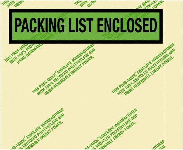 Value Collection - 1,000 Piece, 4-1/2" Long x 5-1/2" Wide, Packing List Envelope - Packing List Enclosed, Green - Industrial Tool & Supply