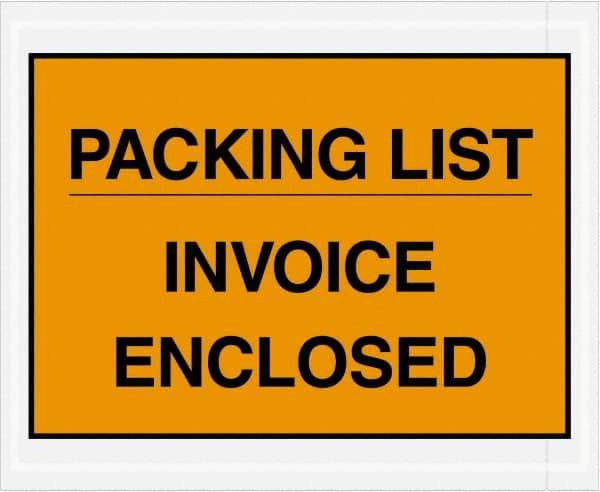 Value Collection - 1,000 Piece, 4-1/2" Long x 5-1/2" Wide, Packing List Envelope - Packing List/Invoice Enclosed, Orange - Industrial Tool & Supply