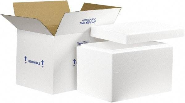 Made in USA - 12" Wide x 19" Long x 12-1/2" High Rectangle Insulated Box - 1 Wall, White - Industrial Tool & Supply