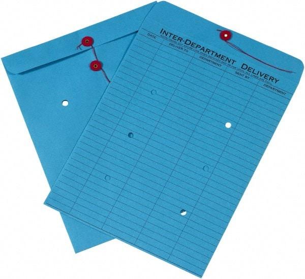 Made in USA - 13" Long x 10" Wide Draw String Inter-Department Envelope - Blue - Industrial Tool & Supply