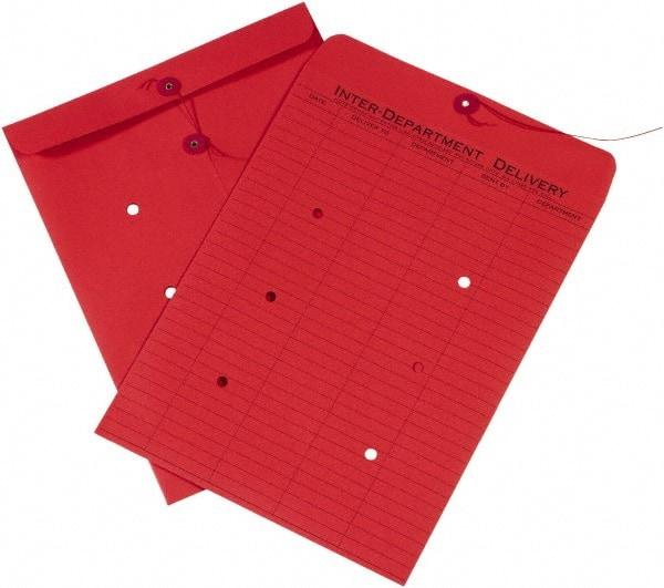 Made in USA - 13" Long x 10" Wide Draw String Inter-Department Envelope - Red - Industrial Tool & Supply