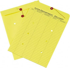 Made in USA - 13" Long x 10" Wide Draw String Inter-Department Envelope - Yellow - Industrial Tool & Supply