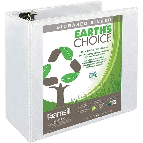 Samsill - 850 Sheet Capacity, 8-1/2 x 11", View Ring Binder - Polypropylene, White - Industrial Tool & Supply