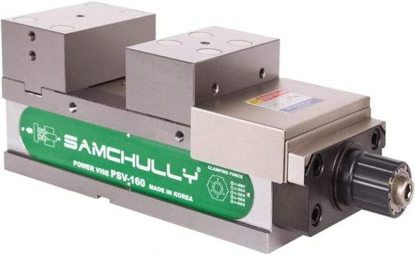 Samchully - 160mm Jaw Width, 160mm Jaw Opening Capacity, Horizontal Stationary Machine Vise - Manual Operation, 1 Station, 455.5mm Long x 58.4mm Deep, 60mm Jaw Height, Alloy Steel - Industrial Tool & Supply