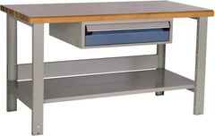 Rousseau Metal - 1 Drawer, 2 Shelf Workstation - 2,750 Lb Capacity, Wood Top, Everest Blue, 48" Wide x 34" High x 30" Long - Industrial Tool & Supply