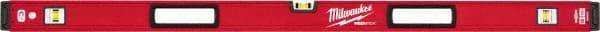 Milwaukee Tool - Magnetic 48" Long 3 Vial Box Beam Level - Aluminum, Red, 1 Level & 2 Plumb Vials - Industrial Tool & Supply