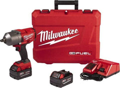 Milwaukee Tool - 1/2" Drive 18 Volt Pistol Grip Cordless Impact Wrench & Ratchet - 1,750 RPM, 0 to 2,100 BPM, 1,000 Ft/Lb Torque, 2 Lithium-Ion Batteries Included - Industrial Tool & Supply