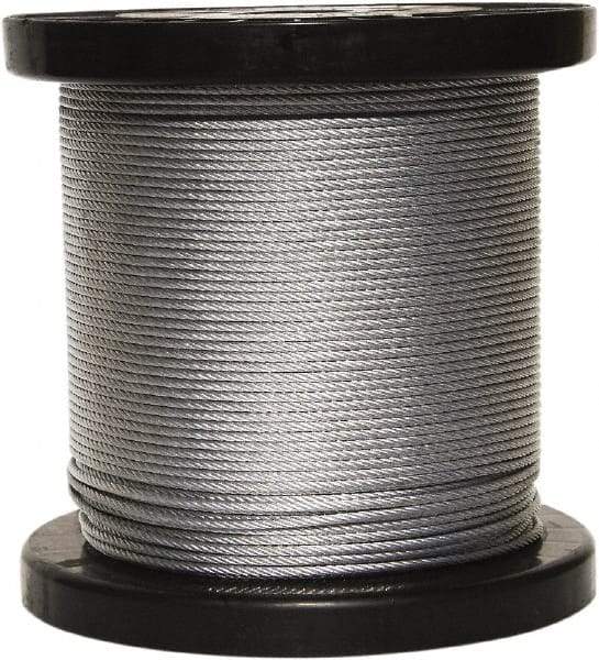 Loos & Co. - 500' Long, 1/8" x 1/8" Diam, Galvanized Wire Rope - 2,000 Lb Breaking Strength, 7 x 19 - Industrial Tool & Supply