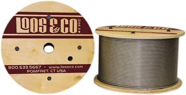 Loos & Co. - 3/32" x 1/16" Diam, Galvanized Steel Wire Rope - 480 Lb Breaking Strength, 7 x 7, Vinyl Coating - Industrial Tool & Supply