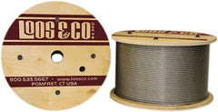 Loos & Co. - 1/8" x 3/32" Diam, Stainless Steel Wire Rope - 920 Lb Breaking Strength, 7 x 7, Vinyl Coating - Industrial Tool & Supply
