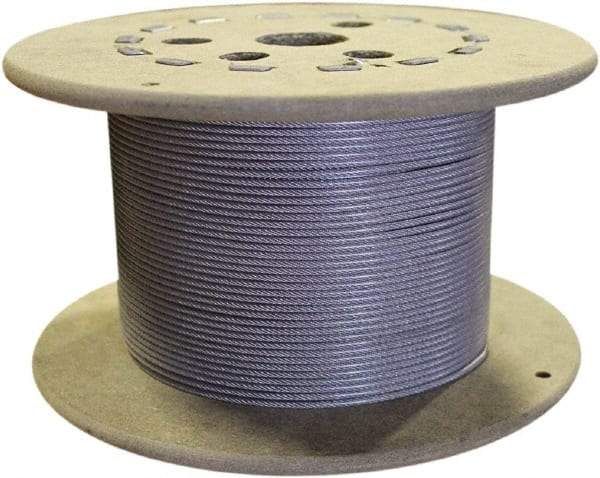 Loos & Co. - 3/16" x 1/8" Diam, Galvanized Steel Wire Rope - 2,000 Lb Breaking Strength, 7 x 19, Nylon Coating - Industrial Tool & Supply