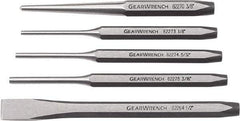 GearWrench - 5 Piece Cold Chisel, Center & Pin Punch Set - 3/8 to 1/2" Chisel, 3/8 to 1/2" Punch, Hex Shank - Industrial Tool & Supply