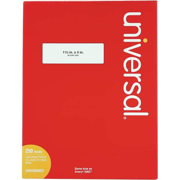 UNIVERSAL - 4" Long, White Paper Laser Label - For Inkjet Printers, Laser Printers - Industrial Tool & Supply