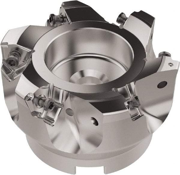 Seco - 80mm Cut Diam, 27mm Arbor Hole, 6.96mm Max Depth of Cut, 92° Indexable Chamfer & Angle Face Mill - 6 Inserts, XNEX080816 Insert, Right Hand Cut, 6 Flutes, Through Coolant, Series R220.79 - Industrial Tool & Supply