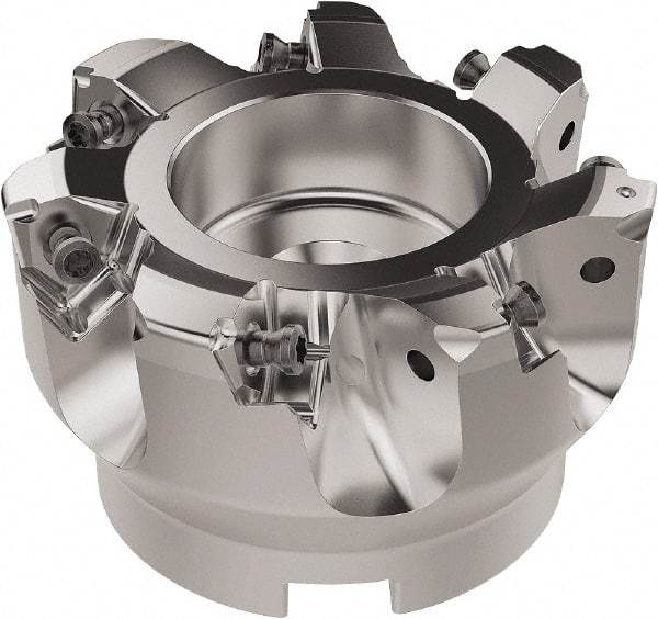 Seco - 80mm Cut Diam, 27mm Arbor Hole, 6.96mm Max Depth of Cut, 92° Indexable Chamfer & Angle Face Mill - 7 Inserts, XNEX080816 Insert, Right Hand Cut, 7 Flutes, Through Coolant, Series R220.79 - Industrial Tool & Supply