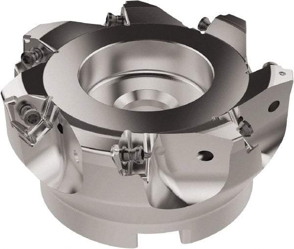 Seco - 100mm Cut Diam, 32mm Arbor Hole, 6.96mm Max Depth of Cut, 92° Indexable Chamfer & Angle Face Mill - 7 Inserts, XNEX080816 Insert, Right Hand Cut, 7 Flutes, Through Coolant, Series R220.79 - Industrial Tool & Supply