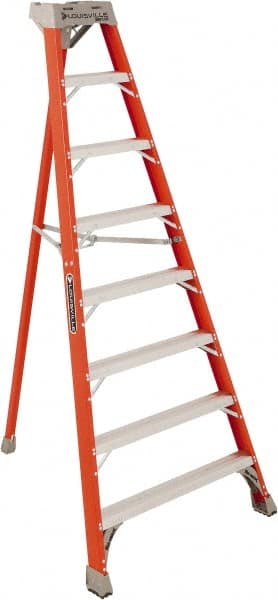 Louisville - 7 Steps, 8' High, Type IA Rating, Fiberglass Tripod Step Ladder - Industrial Tool & Supply