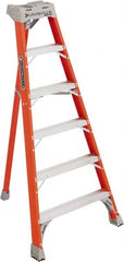 Louisville - 5 Steps, 6' High, Type IA Rating, Fiberglass Tripod Step Ladder - Industrial Tool & Supply