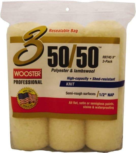 Wooster Brush - 1/2" Nap, 9" Wide Paint Roller Cover - Semi-Rough Texture, 50/50 Polyester & Wool Blend - Industrial Tool & Supply