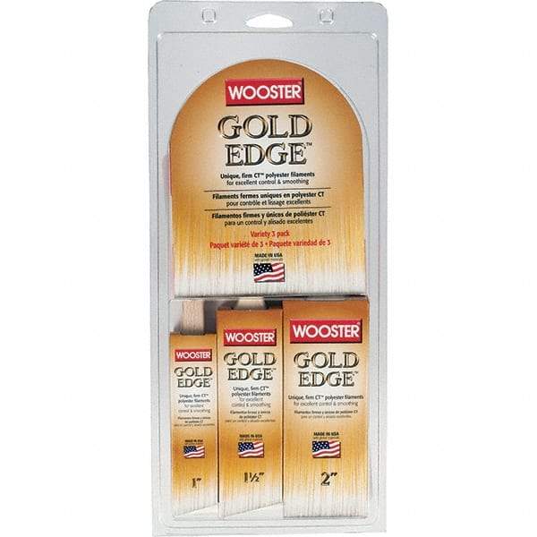Wooster Brush - 1, 1-1/2 & 2" Angle/Flat Polyester General Purpose Paint Brush Set - 2-3/16, 2-7/16 & 2-11/16" Bristle Length, 2" Wood Fluted Handle - Industrial Tool & Supply