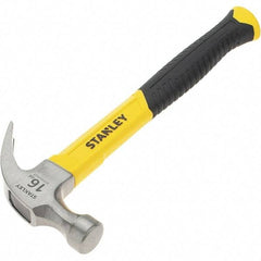 Stanley - 16 oz Head, Straight Rip Claw Hammer - 12.8" OAL, Steel Head, 1.1" Face Diam, Smooth Face, Fiberglass Handle with Grip - Industrial Tool & Supply