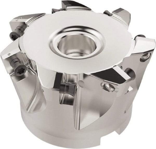 Seco - 7 Inserts, 61.1mm Cutter Diam, 2.16mm Max Depth of Cut, Indexable High-Feed Face Mill - 27mm Arbor Hole Diam, 12.4mm Keyway Width, 50mm High, R220.21 Toolholder, SC..12.. Inserts, Series R220.21 - Industrial Tool & Supply