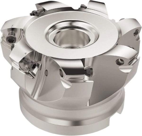 Seco - 7 Inserts, 63.6mm Cutter Diam, 1.8mm Max Depth of Cut, Indexable High-Feed Face Mill - 27mm Arbor Hole Diam, 12.4mm Keyway Width, 50mm High, R220.21 Toolholder, 218.19-160.. Inserts, Series R220.21 - Industrial Tool & Supply