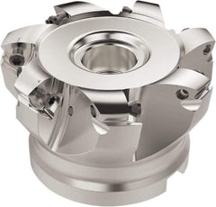 Seco - 7 Inserts, 63.6mm Cutter Diam, 1.8mm Max Depth of Cut, Indexable High-Feed Face Mill - 27mm Arbor Hole Diam, 12.4mm Keyway Width, 50mm High, R220.21 Toolholder, 218.19-160.. Inserts, Series R220.21 - Industrial Tool & Supply