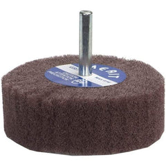 Merit Abrasives - 2" Diam x 1" Face Width, Medium Aluminum Oxide Nonwoven Mounted Flap Wheel - 1/4" Shank Mount, 12,000 Max RPM - Industrial Tool & Supply