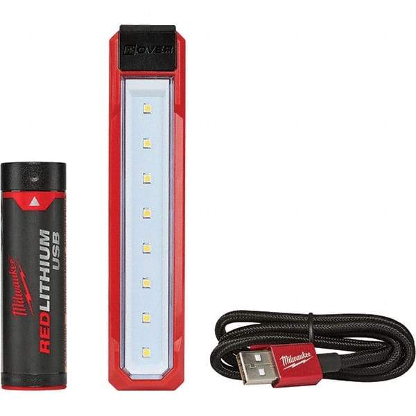Milwaukee Tool - White LED Bulb, 445 Lumens, Hands-free Flashlight - Black, Red Plastic Body, 1 AAA Lithium Battery Included - Industrial Tool & Supply