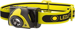 LED LENSER - White, Red LED Bulb, 200 Lumens, Hands-free Flashlight - Black, Yellow Plastic Body, 3 Integrated Lithium-Ion Batteries Included - Industrial Tool & Supply