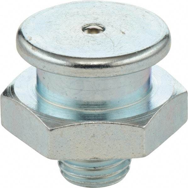 Umeta - Straight Head Angle, M6x1 Metric Steel Button-Head Grease Fitting - 17mm Hex, 17mm Overall Height, 6mm Shank Length, Zinc Plated Finish - Industrial Tool & Supply