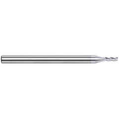 Corner Radius End Mill: 0.0394″ Dia, 0.0591″ LOC, 3 Flutes, Solid Carbide 42 ° Helix, TiB2 Coated, Corner Radius End