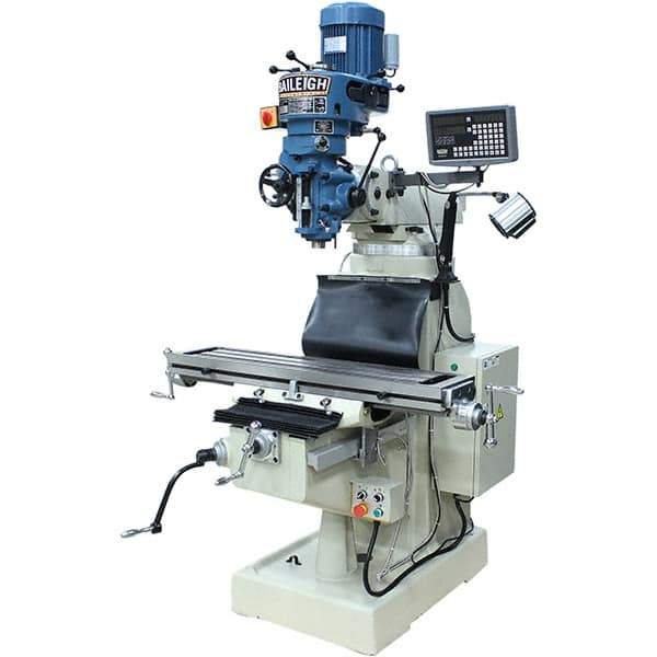 Baileigh - 9" Table Width x 42" Table Length, Step Pulley Control, 1 Phase Knee Milling Machine - R8 Spindle Taper, 3 hp - Industrial Tool & Supply