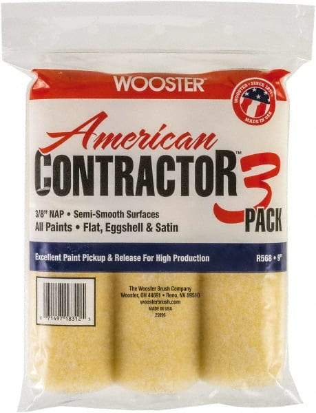 Wooster Brush - 3/8" Nap, 9" Wide Paint Roller Cover - Semi-Smooth Texture, Knitted - Industrial Tool & Supply