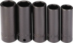 Proto - 5 Piece 1/2" Drive Black Finish Deep Well Socket Set - 6 Points, 17mm to 24mm Range, Metric Measurement Standard - Industrial Tool & Supply