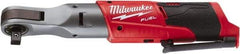 Milwaukee Tool - 1/2" Drive 12 Volt Pistol Grip Cordless Impact Wrench & Ratchet - 175 RPM, 60 Ft/Lb Torque, Lithium-Ion Batteries Not Included - Industrial Tool & Supply