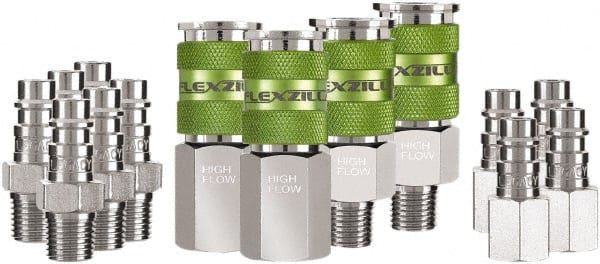 Legacy - 14 Piece 1/4" Body 1/4 NPT 300 psi Steel/Aluminum High Flow Pneumatic Coupling Plug Set - Industrial Tool & Supply