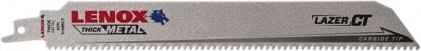Lenox - 9" Long x 1" Thick, Bi-Metal Reciprocating Saw Blade - Tapered Profile, 8 TPI, Toothed Edge, Tang Shank - Industrial Tool & Supply