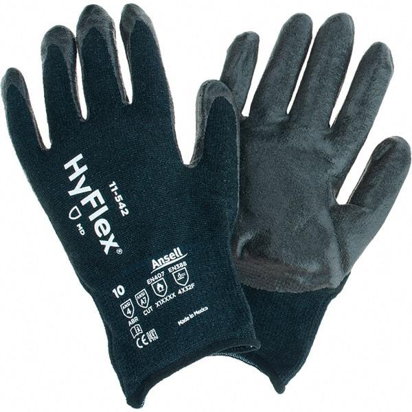 Ansell - Size XL (10), ANSI Cut Lvl A7, Puncture Lvl 3, Abrasion Lvl 4, Nitrile Coated Cut Resistant Gloves - 8.9508" Long, Palm & Fingertips Coated, Kevlar, Nylon, Spandex & Steel Lining, Knit Wrist, Black, Paired - Industrial Tool & Supply