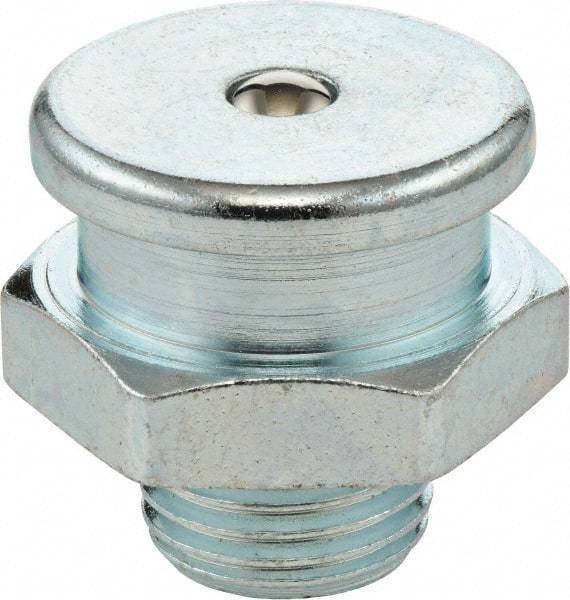 Umeta - Straight Head Angle, 3/8-19 BSPP Steel Button-Head Grease Fitting - 22mm Hex, 21.5mm Overall Height, 8mm Shank Length, Zinc Plated Finish - Industrial Tool & Supply