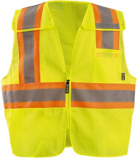 OccuNomix - Size 3XL High Visibility Yellow Mesh Breakaway Vest - 72" Chest, ANSI 107-2015, Hook & Loop Closure, 2 Pockets, Polyester - Industrial Tool & Supply