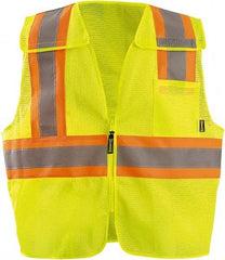 OccuNomix - Size L High Visibility Yellow Mesh Breakaway Vest - 64" Chest, ANSI 107-2015, Hook & Loop Closure, 2 Pockets, Polyester - Industrial Tool & Supply