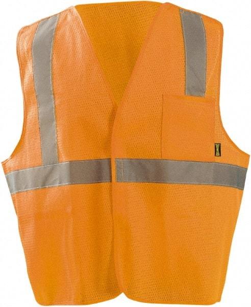OccuNomix - Size 5XL High Visibility Orange Mesh Breakaway Vest - 72" Chest, ANSI 107-2015, Hook & Loop Closure, 2 Pockets, Polyester - Industrial Tool & Supply