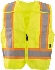 OccuNomix - Size L High Visibility Yellow Mesh Breakaway Vest - 52" Chest, ANSI 107-2015, Zipper Closure, 2 Pockets, Polyester - Industrial Tool & Supply