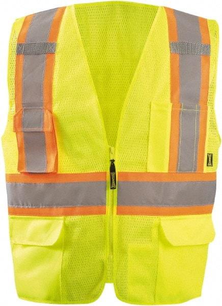 OccuNomix - Size 2XL High Visibility Yellow Mesh Surveyor's Vest - 60" Chest, ANSI 107-2015, Zipper Closure, 11 Pockets, Polyester - Industrial Tool & Supply