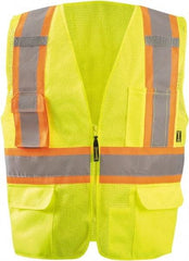 OccuNomix - Size M High Visibility Yellow Mesh Surveyor's Vest - 50" Chest, ANSI 107-2015, Zipper Closure, 11 Pockets, Polyester - Industrial Tool & Supply