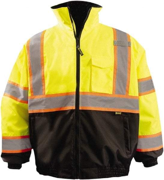 OccuNomix - Size S Cold Weather Jacket - High Visbility Yellow, Black, Denier Polyester, Zipper Closure, 50" Chest - Industrial Tool & Supply
