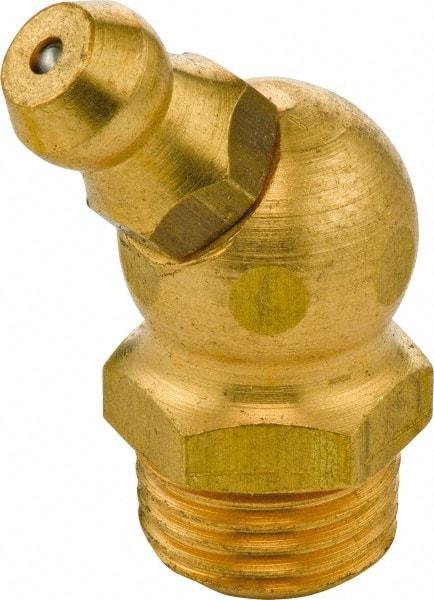 Umeta - 45° Head Angle, 1/4-19 BSPT Brass Standard Grease Fitting - 14mm Hex, 22.5mm Overall Height, 6.5mm Shank Length - Industrial Tool & Supply