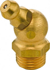 Umeta - 45° Head Angle, M10x1 Metric Brass Standard Grease Fitting - 11mm Hex, 25mm Overall Height, 5.5mm Shank Length - Industrial Tool & Supply